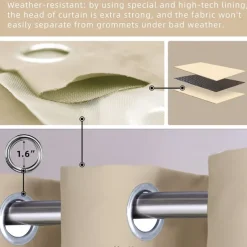 Waterproof Outdoor Curtain Privacy, Sliding Patio Curtain Farmhouse Drapes, Pergola Curtains Grommet For Gazebo, Balcony, Porch, Party, Hotel, 1 Panel