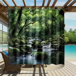 Waterproof Outdoor Curtain Privacy, Outdoor Shades, Sliding Patio Curtain Drapes, Pergola Curtains Grommet Forest Creek For Gazebo, Balcony, Porch, Party