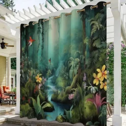 Waterproof Outdoor Curtain Privacy, Outdoor Shades, Sliding Patio Curtain Drapes, Pergola Curtains Grommet 3D Forest Landscape For Gazebo, Balcony, Porch, Party