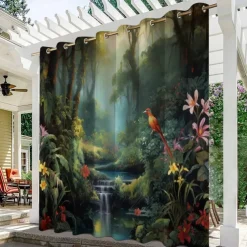Waterproof Outdoor Curtain Privacy, Outdoor Shades, Sliding Patio Curtain Drapes, Pergola Curtains Grommet 3D Forest Landscape For Gazebo, Balcony, Porch, Party