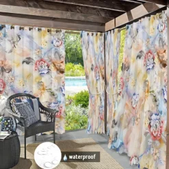Waterproof Outdoor Curtain Privacy, Sliding Patio Curtain Drapes, Pergola Curtains Grommet Colorful Leaves For Gazebo, Balcony, Porch, Party, 1 Panel