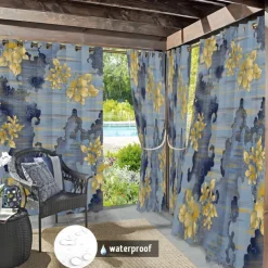 Waterproof Outdoor Curtain Privacy, Sliding Patio Curtain Drapes, Pergola Curtains Grommet Colorful Leaves For Gazebo, Balcony, Porch, Party, 1 Panel