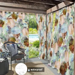 Waterproof Outdoor Curtain Privacy, Sliding Patio Curtain Drapes, Pergola Curtains Grommet Colorful Leaves For Gazebo, Balcony, Porch, Party, 1 Panel