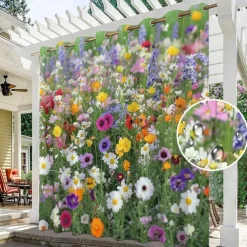Waterproof Outdoor Curtain Privacy, Sliding Patio Curtain Drapes, Pergola Curtains Grommet 3D Summer Floral Landscape For Gazebo, Balcony, Porch, Party, 1 Panel
