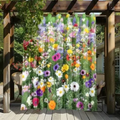 Waterproof Outdoor Curtain Privacy, Sliding Patio Curtain Drapes, Pergola Curtains Grommet 3D Summer Floral Landscape For Gazebo, Balcony, Porch, Party, 1 Panel