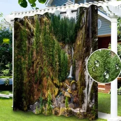 Waterproof Outdoor Curtain Privacy, Sliding Patio Curtain Drapes, Pergola Curtains Grommet 3D Tree Forest Landscape For Gazebo, Balcony, Porch, Party, 1 Panel