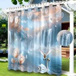 Waterproof Outdoor Curtain Privacy, Sliding Patio Curtain Drapes, Pergola Curtains Grommet 3D Tree Forest Landscape For Gazebo, Balcony, Porch, Party, 1 Panel
