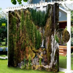 Waterproof Outdoor Curtain Privacy, Sliding Patio Curtain Drapes, Pergola Curtains Grommet 3D Tree Forest Landscape For Gazebo, Balcony, Porch, Party, 1 Panel