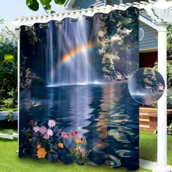 Waterproof Outdoor Curtain Privacy, Sliding Patio Curtain Drapes, Pergola Curtains Grommet 3D Tree Forest Landscape For Gazebo, Balcony, Porch, Party, 1 Panel