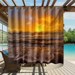 Waterproof Outdoor Curtain Privacy, Sliding Patio Curtain Drapes, Pergola Curtains Grommet 3D Ocean Beach Landscape For Gazebo, Balcony, Porch, Party, 1 Panel