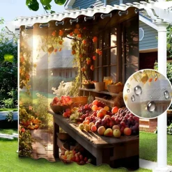 Waterproof Outdoor Curtain Privacy, Sliding Patio Curtain Drapes, Pergola Curtains Grommet 3D Grape under Sunshine for Gazebo, Balcony, Porch, Party, 1 Panel