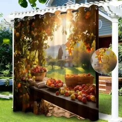 Waterproof Outdoor Curtain Privacy, Sliding Patio Curtain Drapes, Pergola Curtains Grommet 3D Grape under Sunshine for Gazebo, Balcony, Porch, Party, 1 Panel