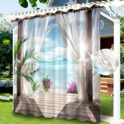 Waterproof Outdoor Curtain Privacy, Sliding Patio Beach Curtain Drapes , Pergola Curtains Grommet For Gazebo, Balcony, Porch, Party, Hotel, 1 Panel