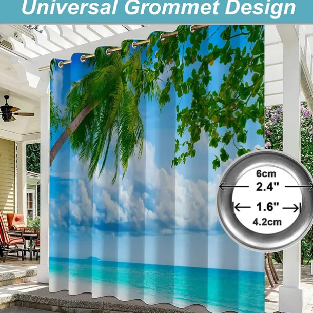 Waterproof Outdoor Curtain Privacy, Sliding Patio Beach Curtain Drapes , Pergola Curtains Grommet For Gazebo, Balcony, Porch, Party, Hotel, 1 Panel
