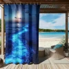 Waterproof Outdoor Curtain Privacy, Sliding Patio Curtain Drapes, Pergola Curtains Grommet 3D Ocean Twinkling Landscape For Gazebo, Balcony, Porch, Party, 1 Panel