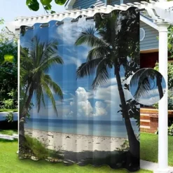 Waterproof Outdoor Curtain Privacy, Sliding Patio Curtain Drapes, Pergola Curtains Grommet 3D Forest Landscape For Gazebo, Balcony, Porch, Party, 1 Panel