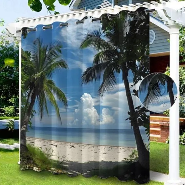 Waterproof Outdoor Curtain Privacy, Sliding Patio Curtain Drapes, Pergola Curtains Grommet 3D Forest Landscape For Gazebo, Balcony, Porch, Party, 1 Panel