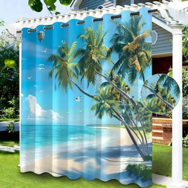 Waterproof Outdoor Curtain Privacy, Sliding Patio Curtain Drapes, Pergola Curtains Grommet 3D Forest Landscape For Gazebo, Balcony, Porch, Party, 1 Panel