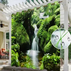 Waterproof Outdoor Curtain Privacy, Sliding Patio Curtain Drapes, Pergola Curtains Grommet 3D Forest Landscape For Gazebo, Balcony, Porch, Party, 1 Panel