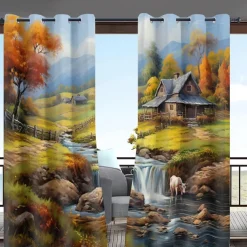 Waterproof Outdoor Curtain Privacy, Landscape Sliding Patio Curtain Drapes, Pergola Curtains Grommet For Gazebo, Balcony, Porch, Party