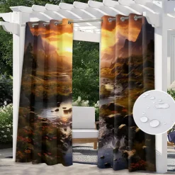 Waterproof Outdoor Curtain Privacy, Landscape Sliding Patio Curtain Drapes, Pergola Curtains Grommet For Gazebo, Balcony, Porch, Party