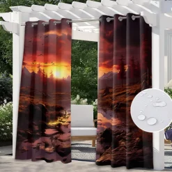 Waterproof Outdoor Curtain Privacy, Landscape Sliding Patio Curtain Drapes, Pergola Curtains Grommet For Gazebo, Balcony, Porch, Party