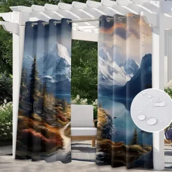 Waterproof Outdoor Curtain Privacy, Landscape Sliding Patio Curtain Drapes, Pergola Curtains Grommet For Gazebo, Balcony, Porch, Party
