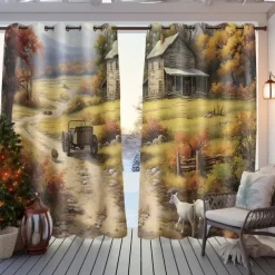 Waterproof Outdoor Curtain Privacy, Landscape Sliding Patio Curtain Drapes, Pergola Curtains Grommet For Gazebo, Balcony, Porch, Party