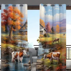 Waterproof Outdoor Curtain Privacy, Landscape Sliding Patio Curtain Drapes, Pergola Curtains Grommet For Gazebo, Balcony, Porch, Party