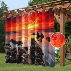 Waterproof Outdoor Curtain Privacy, Sliding Patio Curtain Drapes, Pergola Curtains Grommet 3D Watrefall Boat For Gazebo, Balcony, Porch, Party, 1 Panel