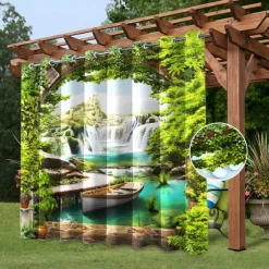 Waterproof Outdoor Curtain Privacy, Sliding Patio Curtain Drapes, Pergola Curtains Grommet 3D Watrefall Boat For Gazebo, Balcony, Porch, Party, 1 Panel