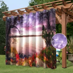 Waterproof Outdoor Curtain Privacy, Sliding Patio Curtain Drapes, Pergola Curtains Grommet 3D Watrefall Boat For Gazebo, Balcony, Porch, Party, 1 Panel