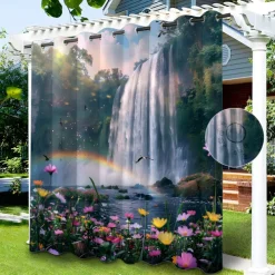 Waterproof Outdoor Curtain Privacy, Sliding Patio Curtain Drapes, Pergola Curtains Grommet Rainbow River Landscape For Gazebo, Balcony, Porch, Party, 1 Panel
