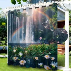 Waterproof Outdoor Curtain Privacy, Sliding Patio Curtain Drapes, Pergola Curtains Grommet Rainbow River Landscape For Gazebo, Balcony, Porch, Party, 1 Panel