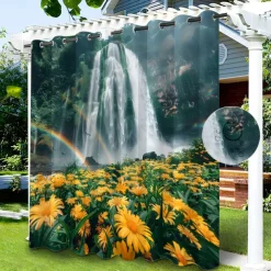 Waterproof Outdoor Curtain Privacy, Sliding Patio Curtain Drapes, Pergola Curtains Grommet Rainbow River Landscape For Gazebo, Balcony, Porch, Party, 1 Panel