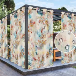 Waterproof Outdoor Curtain Privacy, Sliding Patio Curtain Drapes, Pergola Curtains Grommet Rainbow Color For Gazebo, Balcony, Porch, Party, 1 Panel