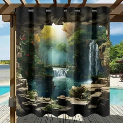 Waterproof Outdoor Curtain Privacy, Outdoor Shades, Sliding Patio Curtain Drapes, Pergola Curtains Grommet Forest Cascade For Gazebo, Balcony, Porch, Party
