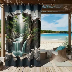 Waterproof Outdoor Curtain Privacy, Outdoor Shades, Sliding Patio Curtain Drapes, Pergola Curtains Grommet Forest Cascade For Gazebo, Balcony, Porch, Party