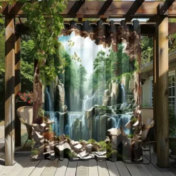 Waterproof Outdoor Curtain Privacy, Outdoor Shades, Sliding Patio Curtain Drapes, Pergola Curtains Grommet Forest Cascade For Gazebo, Balcony, Porch, Party