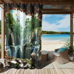 Waterproof Outdoor Curtain Privacy, Outdoor Shades, Sliding Patio Curtain Drapes, Pergola Curtains Grommet Forest Cascade For Gazebo, Balcony, Porch, Party