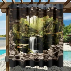 Waterproof Outdoor Curtain Privacy, Outdoor Shades, Sliding Patio Curtain Drapes, Pergola Curtains Grommet Forest Cascade For Gazebo, Balcony, Porch, Party