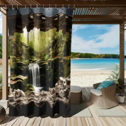 Waterproof Outdoor Curtain Privacy, Outdoor Shades, Sliding Patio Curtain Drapes, Pergola Curtains Grommet Forest Cascade For Gazebo, Balcony, Porch, Party