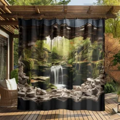 Waterproof Outdoor Curtain Privacy, Outdoor Shades, Sliding Patio Curtain Drapes, Pergola Curtains Grommet Forest Cascade For Gazebo, Balcony, Porch, Party