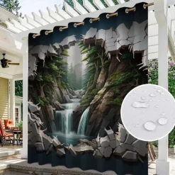 Waterproof Outdoor Curtain Privacy, Outdoor Shades, Sliding Patio Curtain Drapes, Pergola Curtains Grommet Forest Cascade For Gazebo, Balcony, Porch, Party