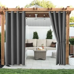 Waterproof Outdoor Curtain Privacy, Sliding Patio Curtain Farmhouse Drapes, Pergola Curtains Grommet For Gazebo, Balcony, Porch, Party, Hotel, 1 Panel