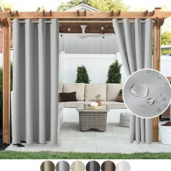 Waterproof Outdoor Curtain Privacy, Sliding Patio Curtain Farmhouse Drapes, Pergola Curtains Grommet For Gazebo, Balcony, Porch, Party, Hotel, 1 Panel