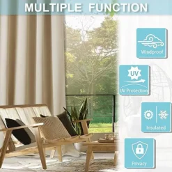 Waterproof Outdoor Curtain Privacy, Sliding Patio Curtain Farmhouse Drapes, Pergola Curtains Grommet For Gazebo, Balcony, Porch, Party, Hotel, 1 Panel