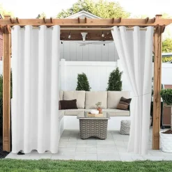 Waterproof Outdoor Curtain Privacy, Sliding Patio Curtain Farmhouse Drapes, Pergola Curtains Grommet For Gazebo, Balcony, Porch, Party, Hotel, 1 Panel