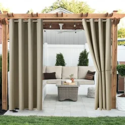 Waterproof Outdoor Curtain Privacy, Sliding Patio Curtain Farmhouse Drapes, Pergola Curtains Grommet For Gazebo, Balcony, Porch, Party, Hotel, 1 Panel