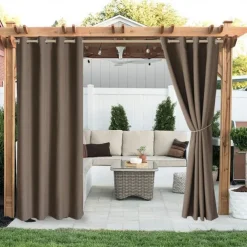 Waterproof Outdoor Curtain Privacy, Sliding Patio Curtain Farmhouse Drapes, Pergola Curtains Grommet For Gazebo, Balcony, Porch, Party, Hotel, 1 Panel